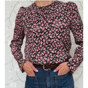 NWT By TiMo black floral size small silky crewneck blouse.